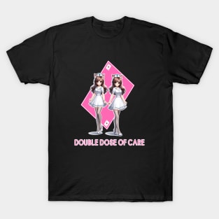 Twin Cat Nurses,  Double Dose of Care Art T-Shirt